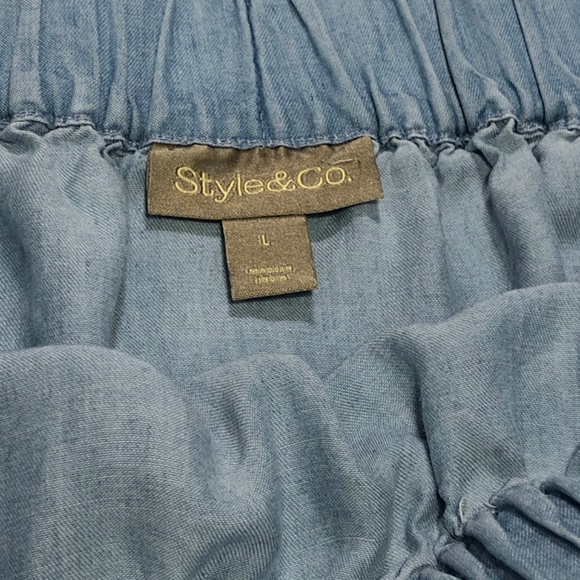 Cottagecore cotton chambray flounce skirt w pockets elastic waist - Picture 4 of 4